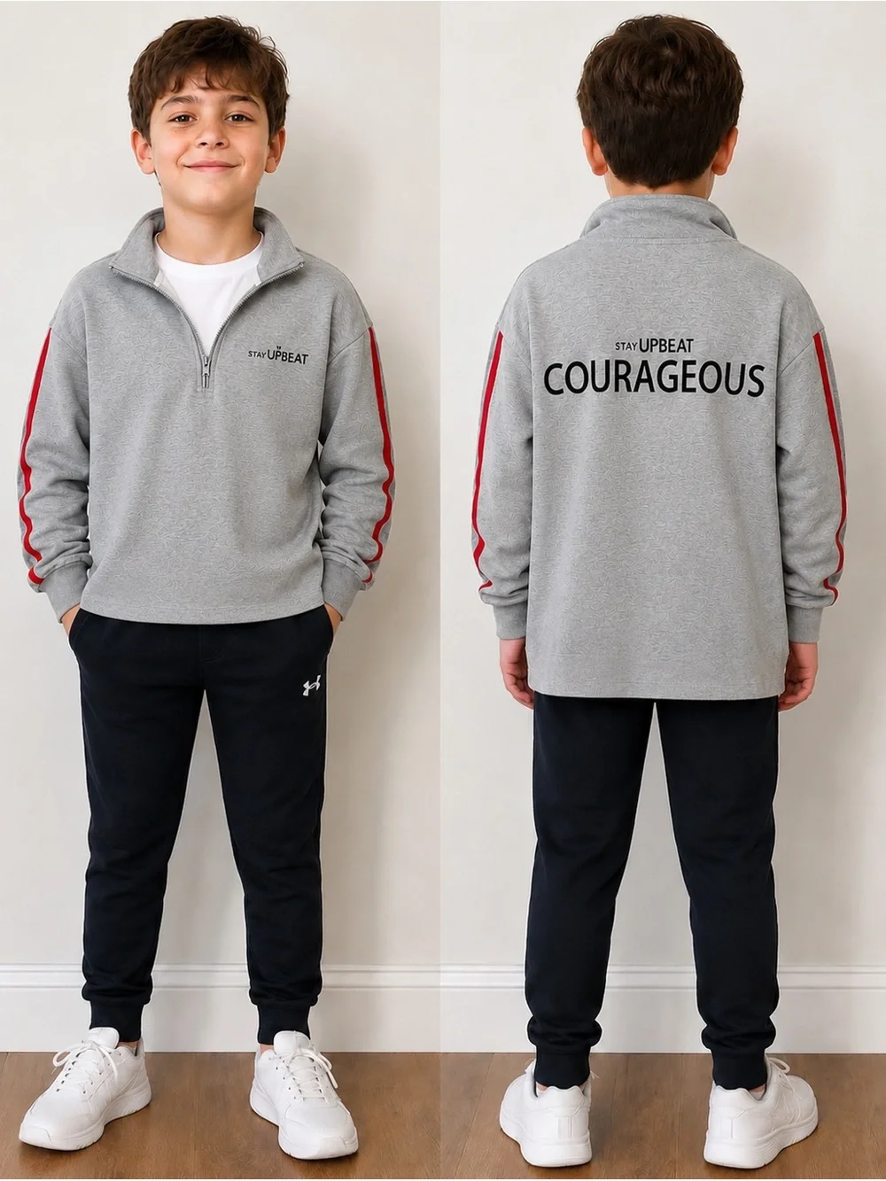 🌟 Stay Upbeat “COURAGEOUS” Quarter Zip Sweatshirt – Youth Size 8 – NWOT